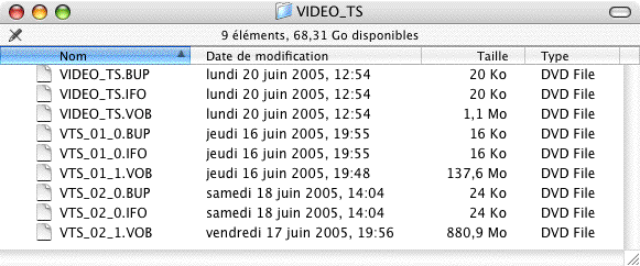 Liste des fichiers du DVD