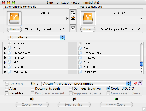 Synchronisation de deux disques vidéo par Tri-Backup